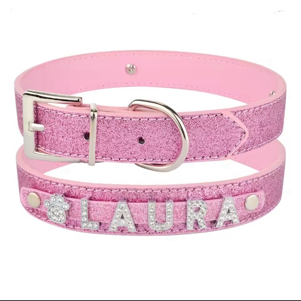 Pink Glitter Adjustable Pet Collar - Belt Style Buckle